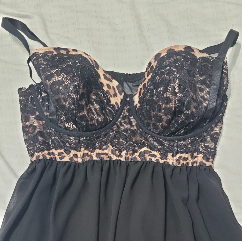 Torrid Black Lace and Leopard Print Babydoll